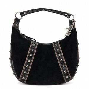 Genna De Rossi Vintage Y2K Black Suede Grunge Studded Hobo Handbag Purse